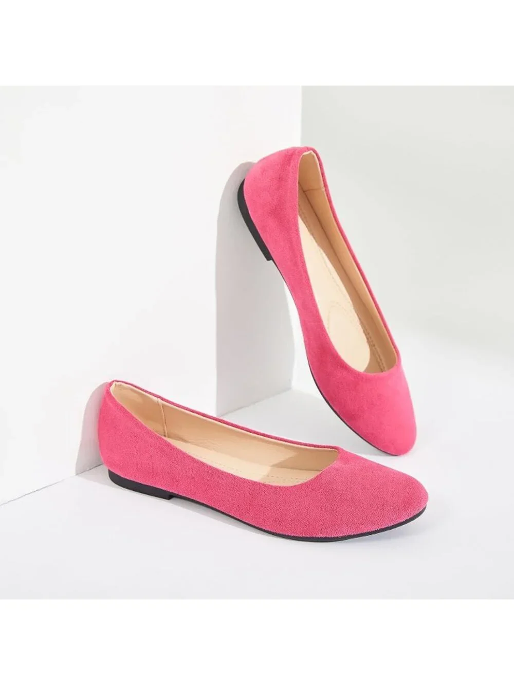 Women's Rose Pink Round Toe Ballet Flats Comfortable Ballerina Dress Shoes